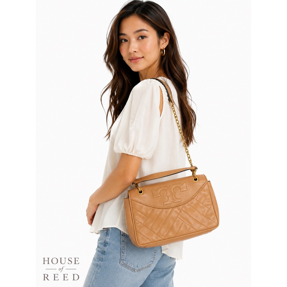 Tory Burch Soft Convertible Shoulder Bag Tan Leather‎ Gold Chain Medium